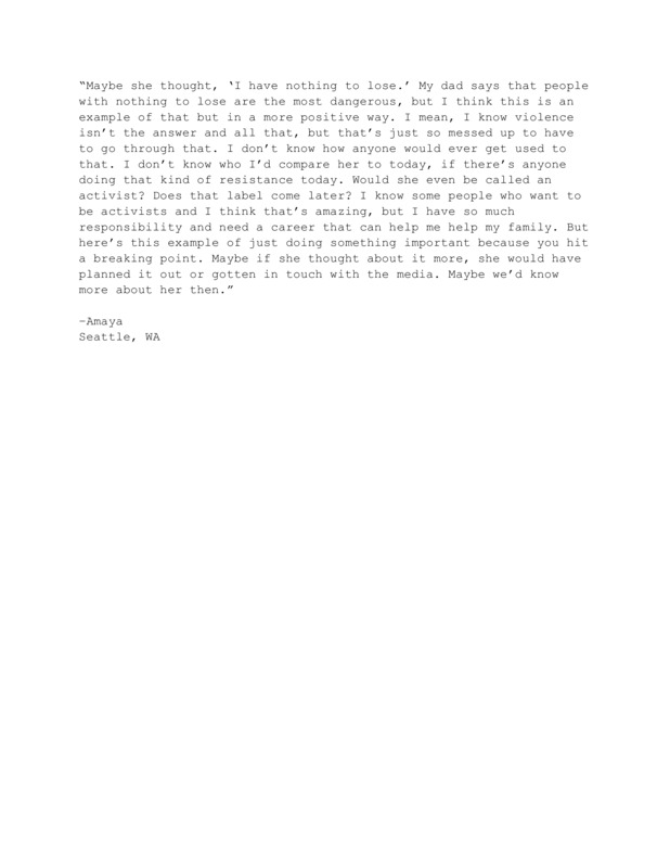 Response to Carmelita Torres' story