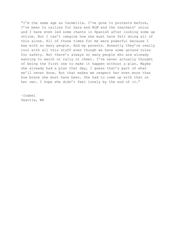 Response to Carmelita Torres' story