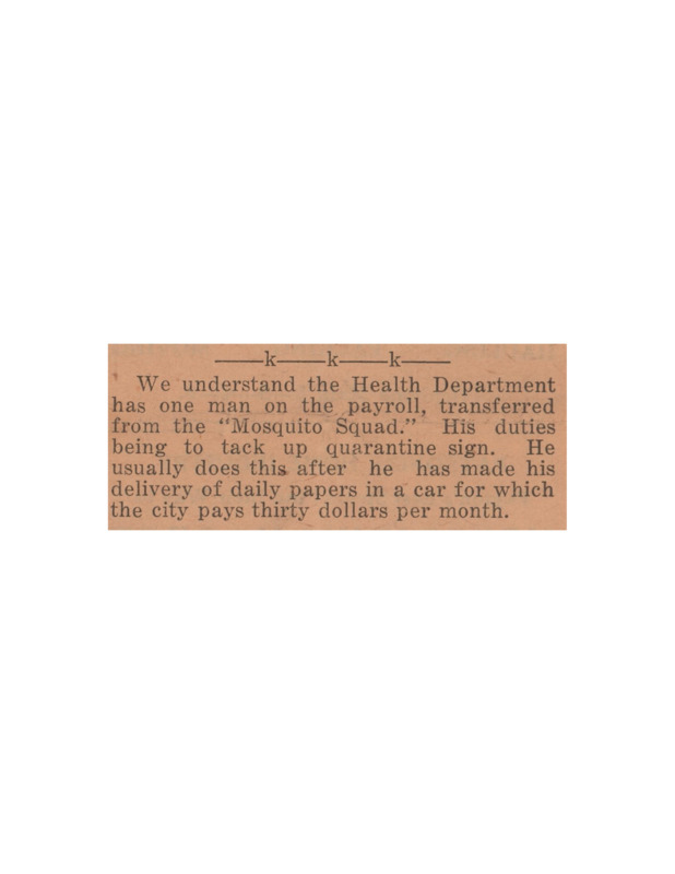 Update in weekly El Paso chapter of KKK newspaper reporting member's employment with posting quarantine signage