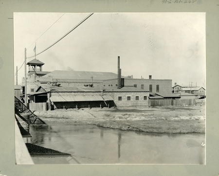 "South view of quarantine station and Rio Grande River. Gas House in rear. Building with flag pole, Immigration Building."